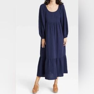Universal Thread Gauzy Balloon Sleeve Maxi Dress- Navy Blue/ Size X-Small